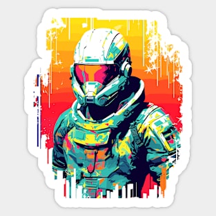 Man With Helmet Video Game Character Futuristic Warrior Portrait  Abstract Sticker